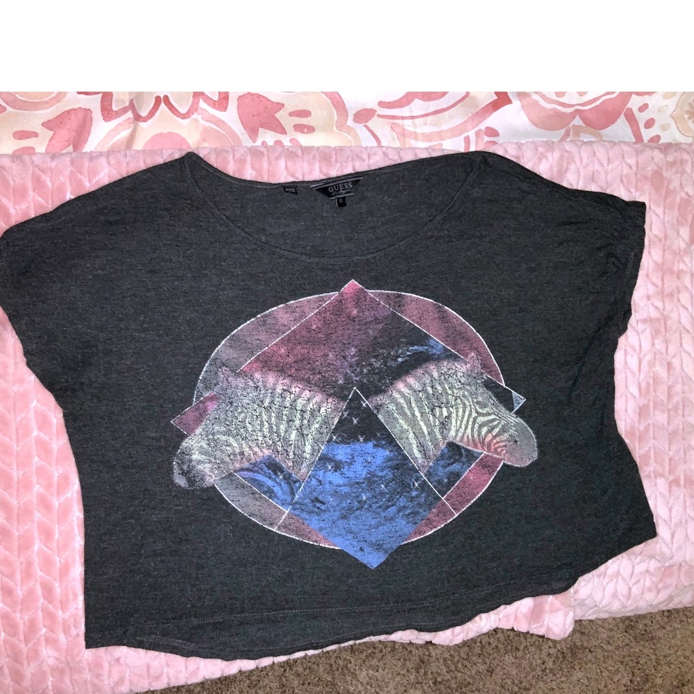 Guess Los Angeles Womens Zebra Diamond Graphic T-Shirt Tee Top